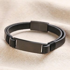 Bracelets | Double Leather Bracelet in Black – Mens Bracelets Bracelets