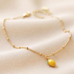 Anklets | Enamel Lemon Charm Anklet in Gold – Womens Anklets Anklets