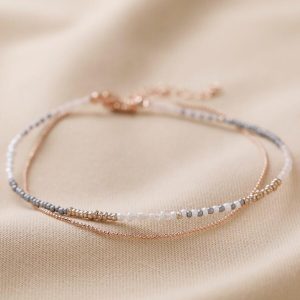 Anklets | Layered Beaded Anklet in Grey and Rose Gold – Womens Anklets Anklets