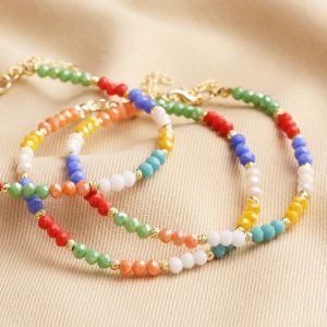 Anklets | My Doris Set of Three Rainbow Beaded Anklets – Womens Anklets Anklets