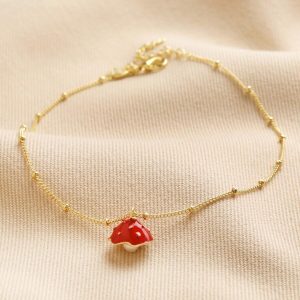 Anklets | Pearl and Enamel Toadstool Anklet in Gold – Womens Anklets Anklets