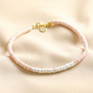 Anklets | Pink and White Semi-Precious Heishi Beaded Anklet – Womens Anklets Anklets