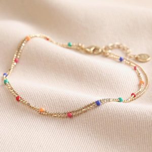 Anklets | Rainbow Enamel Ball Chain Layered Anklet in Gold – Womens Anklets Anklets