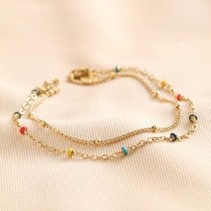 Anklets | Rainbow Enamel Layered Chain Anklet in Gold – Womens Anklets Anklets