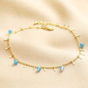 Anklets | Semi-Precious Blue Jade Stone Droplet Anklet in Gold – Womens Anklets Anklets