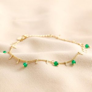 Anklets | Semi-Precious Green Agate Stone Droplet Anklet in Gold – Womens Anklets Anklets