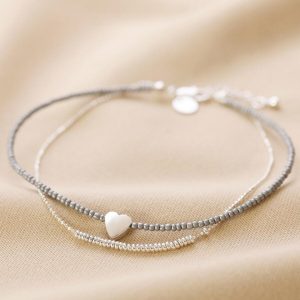 Anklets | Silver and Grey Beaded Anklet – Womens Anklets Anklets