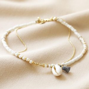 Anklets | White Beaded Shell Charm Anklet Ivory – Womens Anklets Anklets