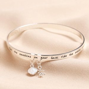 Bracelets | Beach Lover Meaningful Word Bangle in Silver – Womens Bracelets Bracelets