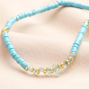 Bracelets | Blue Semi-Precious Heishi Beaded Necklace in Gold – Womens Bracelets Bracelets