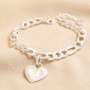 Bracelets | Chunky Figaro Chain and Shell Heart Bracelet in Silver – Womens Bracelets Bracelets