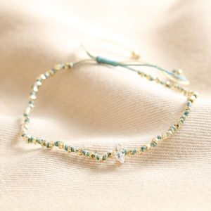 Bracelets | Crystal Blue and White Beaded Cord Bracelet in Gold – Womens Bracelets Bracelets