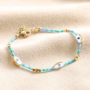 Bracelets | Evil Eye Blue and Green Seed Bead Bracelet in Gold – Womens Bracelets Bracelets