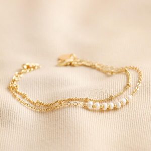 Bracelets | Freshwater Seed Pearl Double Chain Bracelet in Gold – Womens Bracelets Bracelets