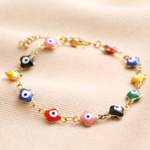 Bracelets | Gold Stainless Steel Colourful Enamel Evil Eye Charm Bracelet – Womens Bracelets Bracelets