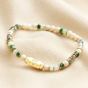 Bracelets | Gold Stainless Steel Green Semi-Precious Stone Beaded Bracelet – Womens Bracelets Bracelets