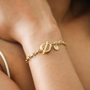 Bracelets | Gold Stainless Steel Organic T-Bar Bracelet Gold – Womens Bracelets Bracelets