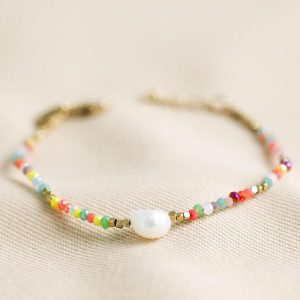 Bracelets | Gold Stainless Steel Rainbow Bead and Freshwater Pearl Bracelet – Womens Bracelets Bracelets