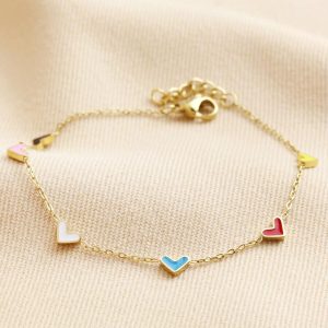 Bracelets | Gold Stainless Steel Rainbow Enamel Tiny Heart Charm Bracelet – Womens Bracelets Bracelets