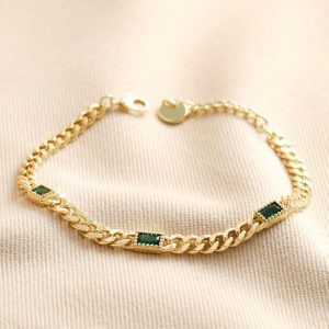 Bracelets | Green Baguette Crystal Chain Bracelet in Gold – Womens Bracelets Bracelets