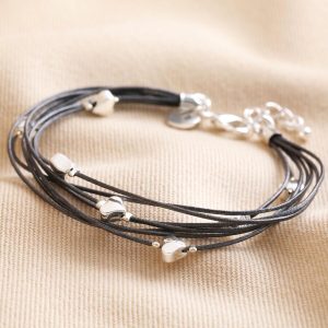 Bracelets | Grey Leather Layered Heart Bracelet in Silver – Womens Bracelets Bracelets