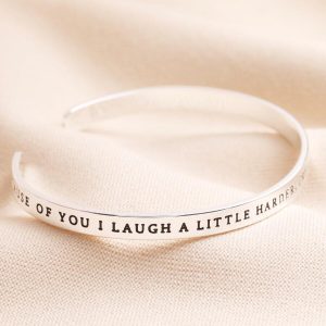 Bracelets | Laugh a Little Harder Meaningful Word Bangle in Silver – Womens Bracelets Bracelets