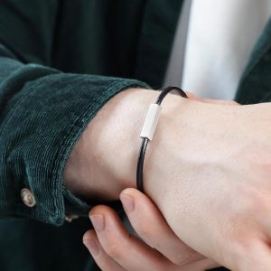 Bracelets | Leather Cord and Bar Bracelet in Black – Mens Bracelets Bracelets