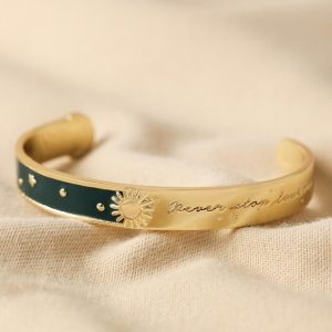 Bracelets | Navy Enamel Message Engraved Celestial Bangle in Gold – Womens Bracelets Bracelets