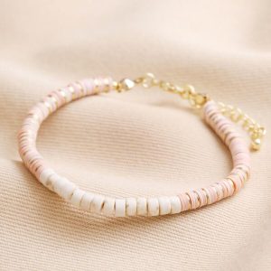 Bracelets | Pink and White Semi-Precious Heishi Beaded Bracelet – Womens Bracelets Bracelets