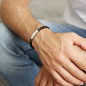 Bracelets | Polished Leather Bracelet in Black – Mens Bracelets Bracelets