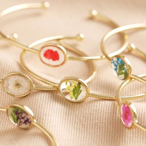 Bracelets | Pressed Birth Flower Bangle in Gold – Womens Bracelets Bracelets