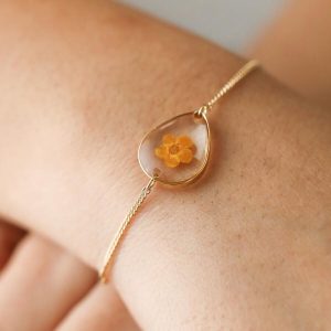 Bracelets | Pressed Birth Flower Charm Bracelet in Gold – Womens Bracelets Bracelets