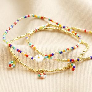 Bracelets | Set of 3 Rainbow and Gold Miyuki Daisy Beaded Bracelets – Womens Bracelets Bracelets