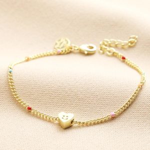 Bracelets | Smiling Heart Face and Enamel Ball Chain Bracelet in Gold – Womens/Kids Bracelets Bracelets