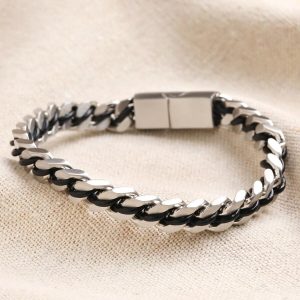 Bracelets | Stainless Steel Black Cord Curb Chain Bracelet – Mens Bracelets Bracelets