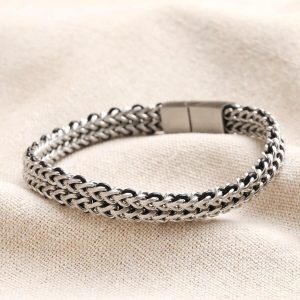 Bracelets | Stainless Steel Black Cord Woven Chain Bracelet – Mens Bracelets Bracelets