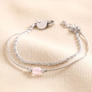 Bracelets | Stainless Steel Pink Stone Double Layered Chain Bracelet – Womens Bracelets Bracelets