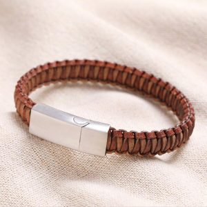 Bracelets | Stainless Steel Thick Braided Leather Bracelet in Brown – Womens/Mens Bracelets Bracelets