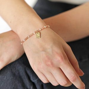 Bracelets | Talisman Charm Pink and Pearl Beaded Bracelet in Gold – Womens Bracelets Bracelets