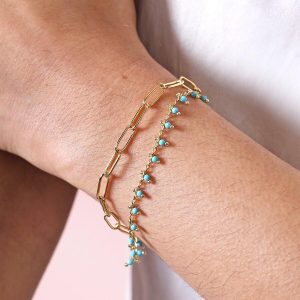 Bracelets | Teal Stone Droplet and Cable Chain Layered Bracelet in Gold – Womens Bracelets Bracelets