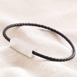 Bracelets | Thin Woven Leather Bracelet in Black – Mens Jewellery Bracelets