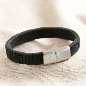 Bracelets | Wide Woven Leather Bracelet in Black – Mens Bracelets Bracelets