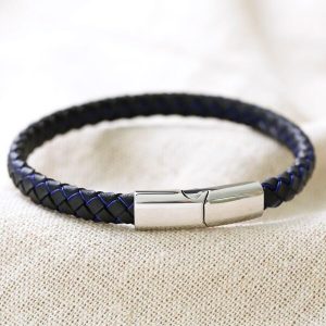 Bracelets | Woven Leather Bracelet in Black and Blue – Womens/Mens Bracelets Bracelets