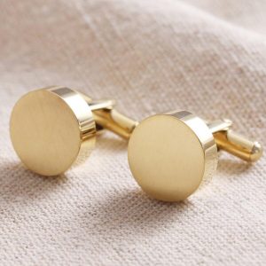 Cufflinks | Brushed Finish Round Cufflinks in Gold – Mens Cufflinks Cufflinks