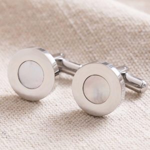 Cufflinks | Mother of Pearl Round Cufflinks in Silver – Mens Jewellery Cufflinks