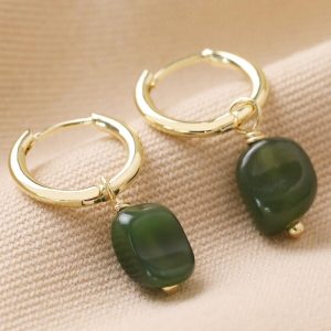 Earrings | African Jade Stone Hoop Earrings in Gold – Womens Earrings Earrings