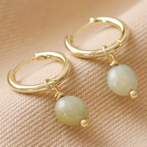 Earrings | Amazonite Stone Hoop Earrings in Gold – Womens Earrings Earrings