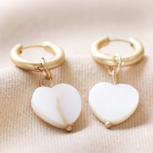 Earrings | Big Metal London Heart Pearl Drop Huggie Earrings in Gold – Womens Earrings Earrings