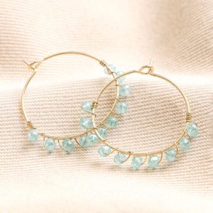 Earrings | Big Metal London Medium Blue Beaded Hoop Earrings in Gold – Womens Earrings Earrings