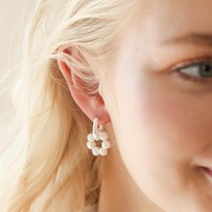 Earrings | Big Metal London Pearl Daisy Hoop Earrings in Silver – Womens Earrings Earrings